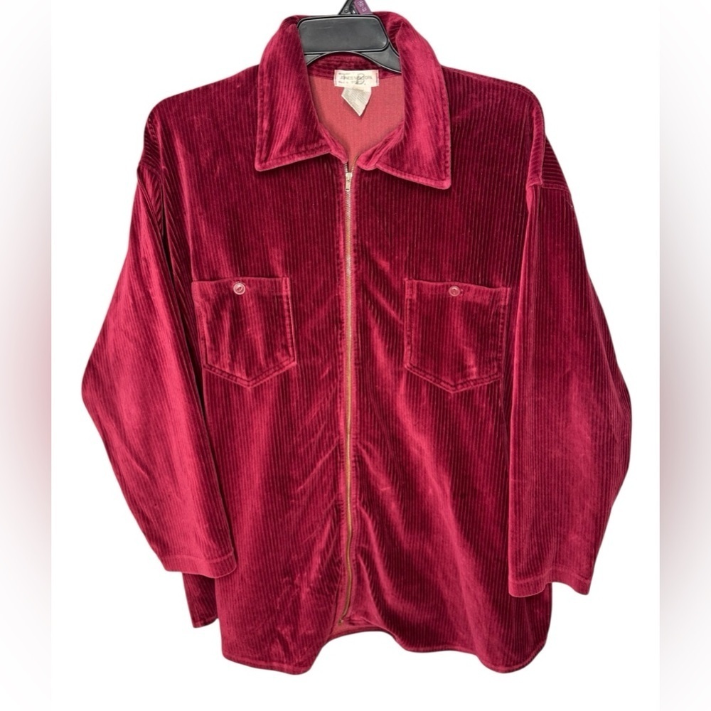 Jones New York Sport Y2K Corduroy Velour Zip Up Burgundy Jacket Plus Size 2X